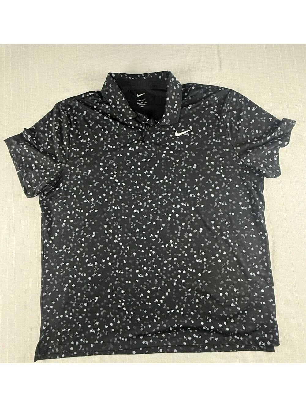 Nike Dri-FIT Polo Shirt Men’s XXL Black Floral Golf Athletic Performance Top